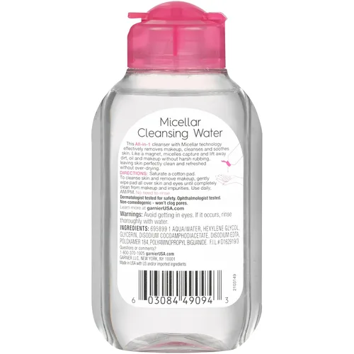 Miniatura 2 de Agua micelar limpiadora Garnier, desmaquillante todo en uno y limpiador facial, para todo tipo de piel, 3.4 onzas líquidas (100mL), 1 unidad