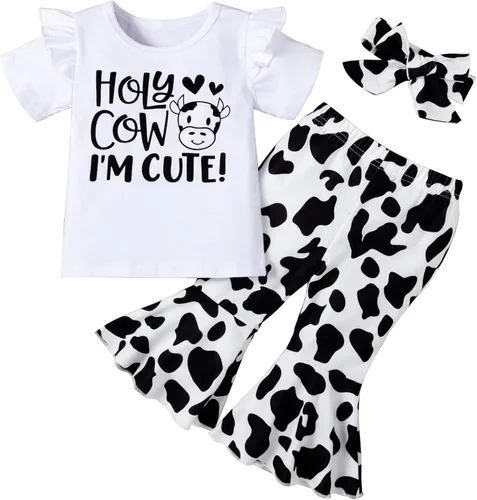 DREAM BUS Conjunto de bebé para niña pequeña, con volantes acampanados, pantalones acampanados, con estampado de girasol, para verano, para niña