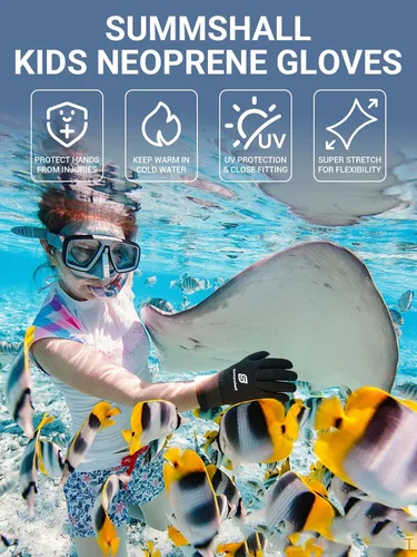 Miniatura 7 de Guantes de neopreno para niños de 0.118 pulgadas, guantes térmicos antideslizantes para natación, UV50+, mantienen el calor para bucear, kayak