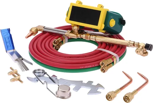 Miniatura 5 de Vermon Kit de antorcha de corte de soldadura de acetileno de oxígeno,Antorchas de oxiacetileno con tanque,Boquilla de latón de tubo largo, antorcha