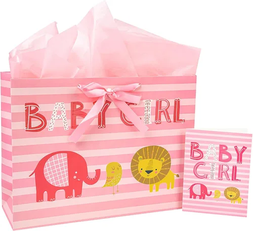 Miniatura 12 de Loveinside Bolsa de regalo de koala gris bebé con papel de seda y tarjeta de felicitación para baby shower, nuevos padres y más, 16 x 6 x 12
