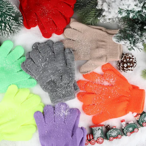 Miniatura 4 de 12 pares de guantes de invierno para niños pequeños, guantes de punto con dedos completos, guantes elásticos y cálidos a granel para niños y niñas