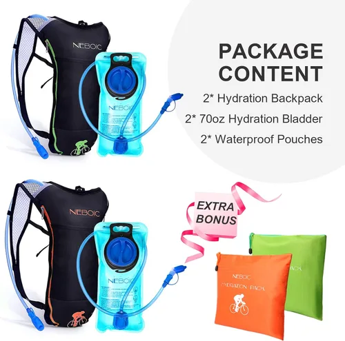 Miniatura 6 de Neboic Paquete de 2 mochilas de hidratación con bolsa de hidratación de 2 litros. Mochila ligera de agua que mantiene el agua fresca hasta 4 horas