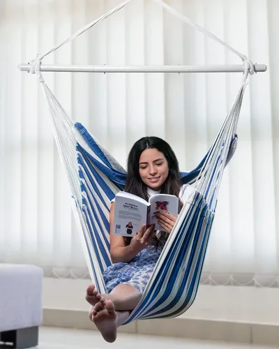 Miniatura 2 de ADVOKAIR Silla hamaca colgante silla columpio de cuerda XXL – Máximo 500lbs, silla hamaca columpio grande de 70in – Barra separadora de acero