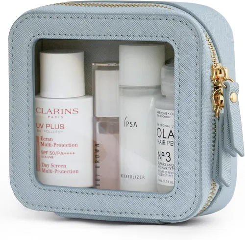 Miniatura 30 de Bolsa de maquillaje transparente Popvibe, estuche de cosméticos de viaje con cremallera, bolsa de aseo transparente con cremallera, organizador Malva