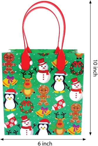 Miniatura 6 de TINYMILLS Paquete de 12 bolsas de regalo de fiesta de Navidad con asas, bolsas de plástico resistentes para vacaciones y truco o trato