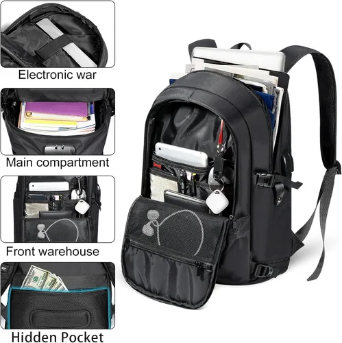 Miniatura 7 de Tzowla, mochila de viaje de negocios para computadora portátil de 15,6 a 17,3 pulgadas para mujeres, hombres y para regalar, A-Negro