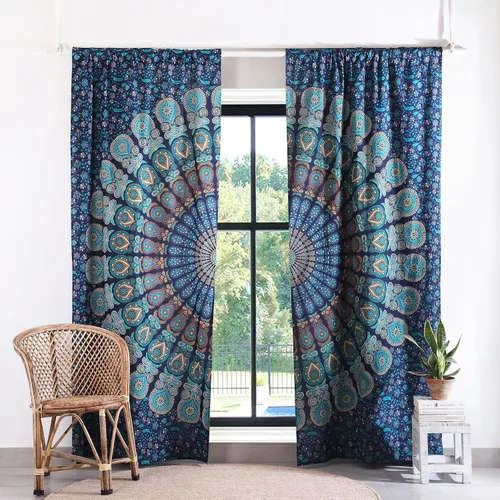 Miniatura 8 de Popular Handicrafts - Paneles de cortina estilo Indio Hippie Bohemio Hermosa Mandala Multicolor Azul Pavo Real