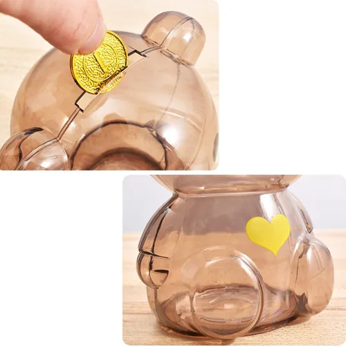Miniatura 6 de DreamsEden Bonita alcancía de oso, pequeña caja de monedas de plástico para dinero, 5.9 pulgadas de alto