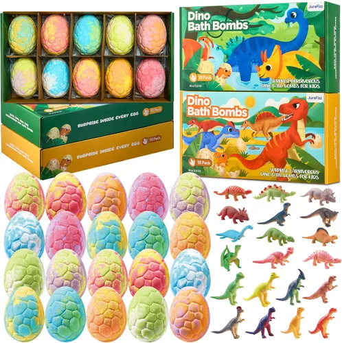 Bombas de baño de dinosaurios para niños con sorpresa en el interior, paquete de 20. Bombas de baño naturales de huevo de dinosaurio con juguetes