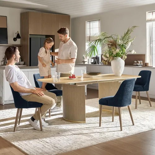 Miniatura 5 de HULALA HOME Juego de 6 sillas de comedor tapizadas de tela azul marino con patas de madera maciza, respaldo acolchado, sillas decorativas modernas