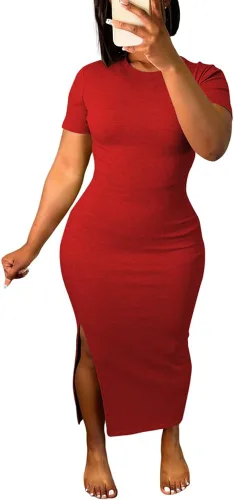 Miniatura 16 de Women's Casual Short Sleeve Dress T Shirt Bodycon Dresses V Neck Maxi Sundress Basic Party Club Dress