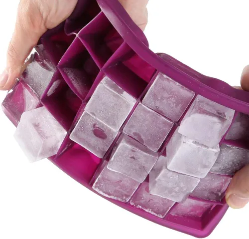 Miniatura 2 de Bandeja para cubitos de hielo, bandejas cuadradas de silicona para cubitos de hielo apilables de fácil liberación con tapa extraíble, 24 cavidades