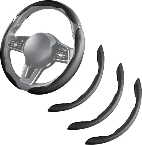 Cubierta de volante de coche de cuero con cierre de presión de 3 piezas, juego de protector antideslizante y envolvente, accesorios para volante