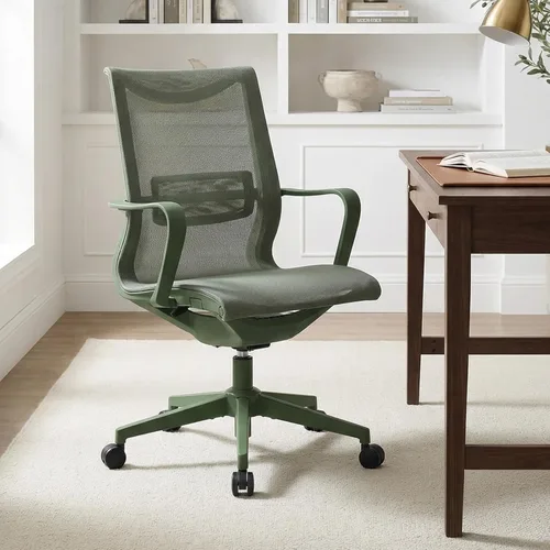 LuxErgo Silla de oficina ergonómica de malla, silla de escritorio con respaldo medio con soporte lumbar y reposabrazos, altura ajustable, reclinable