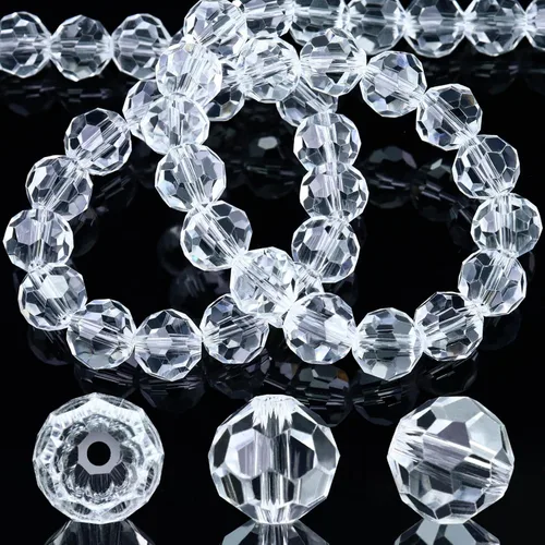 Miniatura 20 de Dowarm 100 cuentas redondas de cristal de 0.315 pulgadas para la fabricación de joyas, cuentas de cristal Rondelle facetadas para manualidades