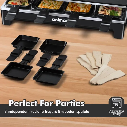 Miniatura 5 de Parrilla de Mesa Raclette, CUSIMAX Parrilla Eléctrica, Parrilla de Interior Parrilla Coreana BBQ con Placa Antiadherente Reversible 2 en 1, Máquina