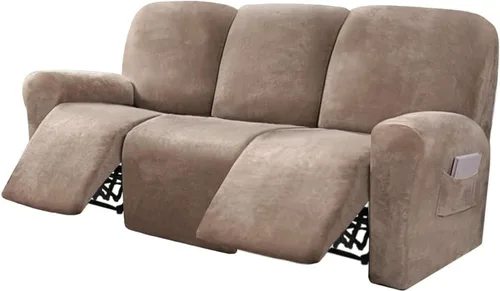 Miniatura 9 de Funda para sofá reclinable de 8 piezas, terciopelo elástico para sofá reclinable de 3 plazas, funda suave y gruesa para sofá reclinable, protector