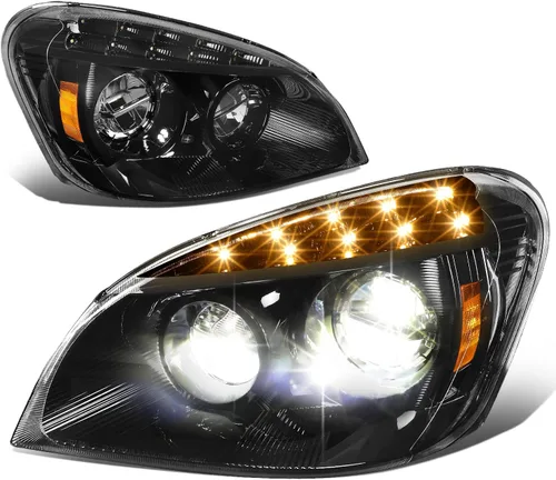 Miniatura 8 de DNA MOTORING HL-HAY-040-BK - Par de faros LED C-Halo con proyectores y barra de luz 3D, compatible con Freightliner Cascadia 08-17, carcasa negra