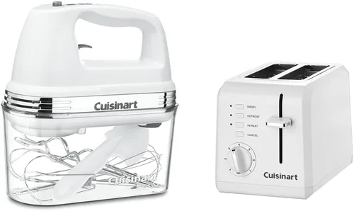 Cuisinart HM-90S Power Advantage Plus Mezclador de mano de 9 velocidades con estuche de almacenamiento, horno tostador blanco y de 2 rebanadas,