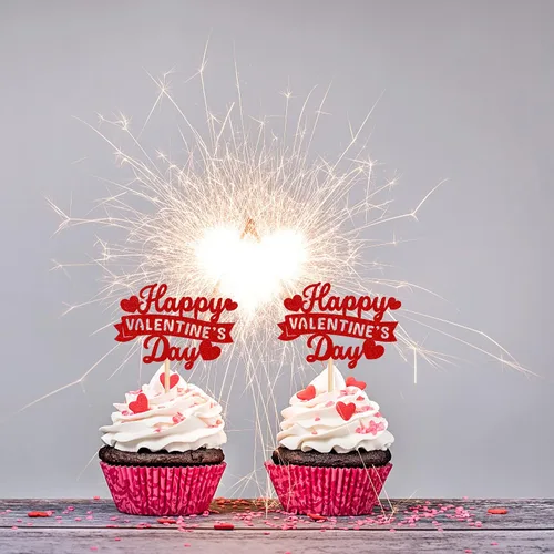 Miniatura 6 de Rsstarxi Paquete de 24 adornos para cupcakes para el día de San Valentín, con purpurina roja, dulce amor, para cupcakes, decoración de San Valentín
