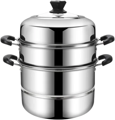 Ollas de vapor de 11.8 pulgadas con 3 forros de vapor y agarrador de cocina, olla de vapor de acero inoxidable de 3 niveles con tapa para cocinar
