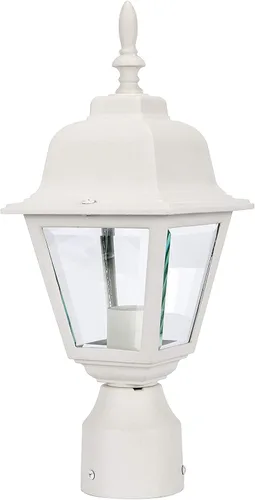 LIT-PaTH Farol de poste de iluminación al aire libre, base mediana E26 máximo de 60 W, carcasa de aluminio más vidrio transparente, bombilla no