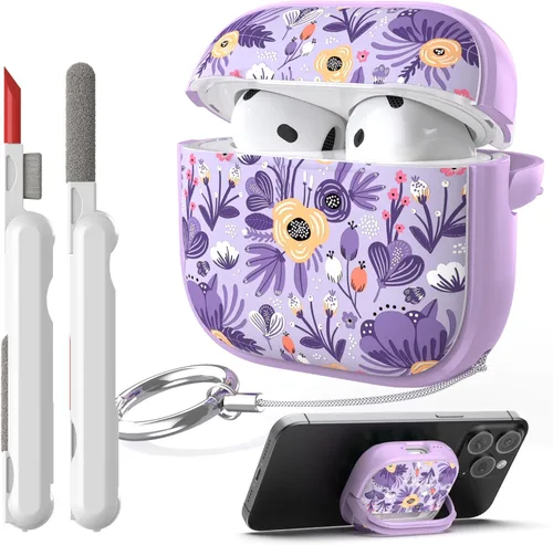 Miniatura 23 de TATOFY Funda con cerradura para estuche de Airpods Pro, funda rígida de flores para iPod Pro para mujeres y niñas con soporte para teléfono y kit