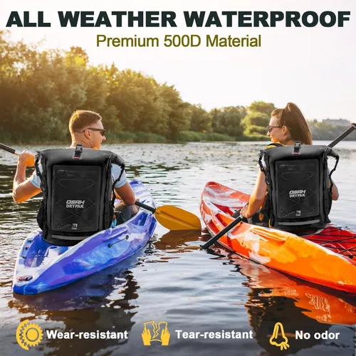 Miniatura 7 de OSAH DRYPAK Mochila impermeable Bolsa seca – Mochila de senderismo enrollable para viajes, kayak, canotaje, camping y pesca, Negro, 25 L, Casual