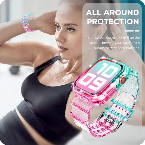 Miniatura 6 de DABAOZA - Correa compatible con Apple Watch de 49 mm, 46 mm, 45 mm, 44 mm, 42 mm, 41 mm, 40 mm, 38 mm, con protector, correa de TPU brillante