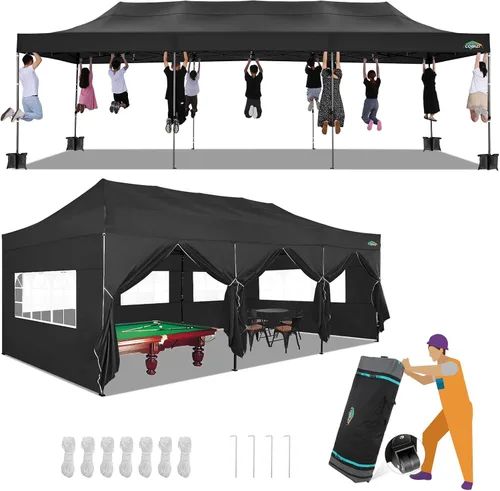 Miniatura 62 de COBIZI Toldo de 10 x 20 pies con paredes laterales, carpa de fiesta resistente para fiestas, bodas, tienda de campaña portátil plegable fácil