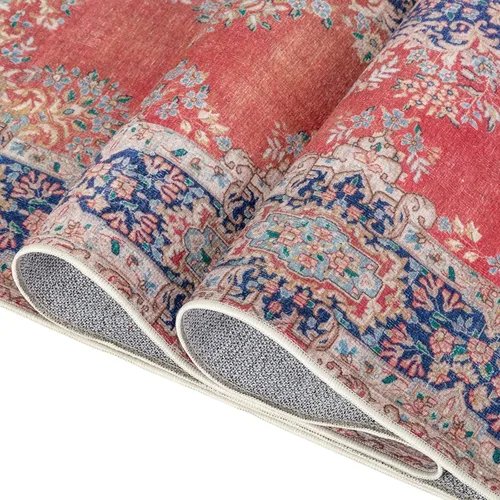 Miniatura 5 de DECOMALL Alfombra lavable de 2 pies 6 x 9 pies, alfombra para pasillo con respaldo de goma, antideslizante para cocina Rojo rosa