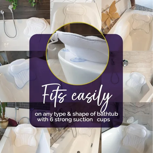 Miniatura 5 de Almohada de baño – Almohadas de baño para soporte de cuello y espalda, almohadas de bañera de lujo para cabeza y cuello, remojar, baño de burbujas