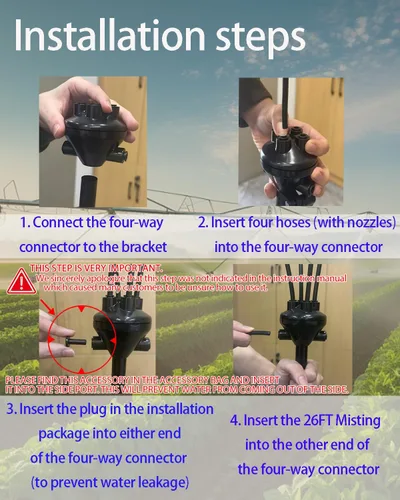 Miniatura 2 de Sistema mejorado de nebulización para exteriores de 5.3 pies, soporte ajustable con manguera flexible de 360° y boquillas de 0.020 in para niebla