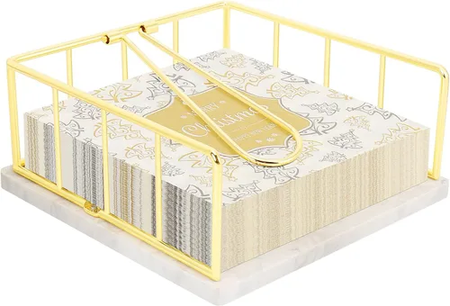 Livabber Servilletero plano, almacenamiento de servilletas de cocina de metal con brazo de tensión ponderada, dispensador de papel de seda rústico