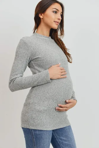 Miniatura 6 de Camiseta de maternidad de punto acanalado para mujer con cuello alto falso de manga larga