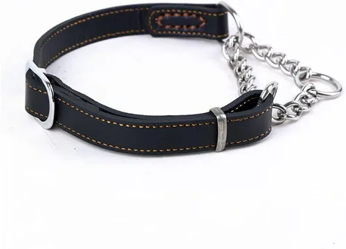 Miniatura 5 de Love Dream Martingale - Collar de cuero para perros de entrenamiento, cadena de acero inoxidable antiescape, sin tirones, para perros pequeños, Negro