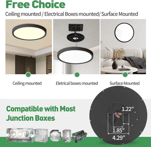 Miniatura 3 de 4PK - Lámpara LED de techo empotrada de 9 pulgadas, 18 W, 1860 lm, 3000 K/4000 K/6000 K CCT seleccionable, panel plano redondo de bajo perfil