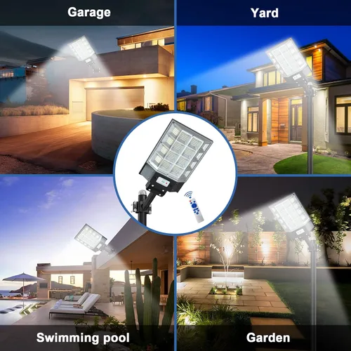 Miniatura 6 de Farolas solares impermeables para exteriores, luz de inundación solar de 8000 W con sensor de movimiento, luz de estacionamiento comercial