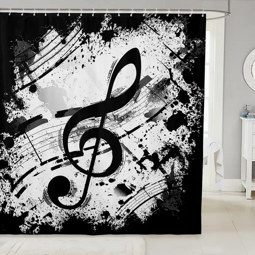 Miniatura 18 de Manfei Musical Shower Curtains Retro Musical Notes Print Bathroom Curtains for Kids Boys Girls Room Decor, Music Theme Waterproof Bath Curtains with