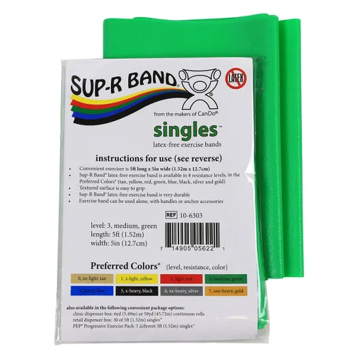Cando 10-6303 Sup-R Banda elástica sin látex para ejercicio, 1,5 metros, individual, resistencia media, verde