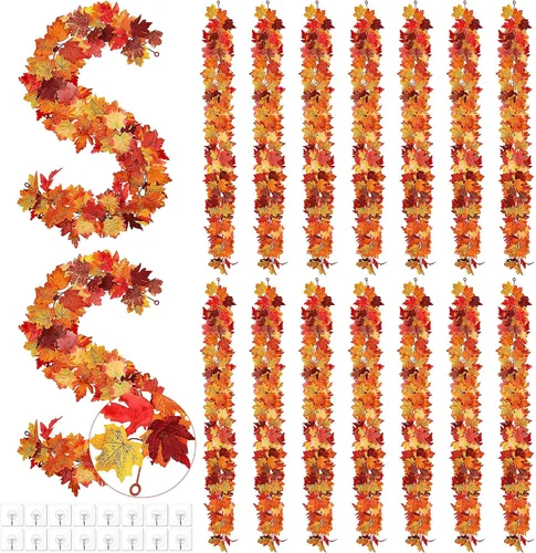 Miniatura 9 de Fovths Guirnalda de hojas de arce de otoño, 8 piezas, 5.8 pies, guirnalda de follaje artificial para otoño, guirnalda de vid colgante de otoño
