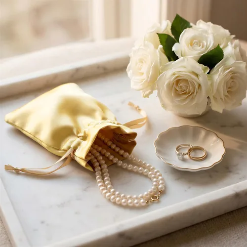 Miniatura 5 de Bolsas de regalo de satén dorado de 4" x 6" pulgadas, bolsas de joyería, bolsas de favor de boda con cordón, baby shower, Navidad, 50 por paquete