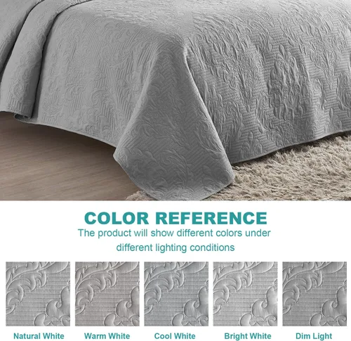 Miniatura 6 de Hansleep - Edredón gris tamaño Queen – Colcha ultrasónica con diseño damasco para todas las estaciones, juego de ropa de cama suave y ligero, 3
