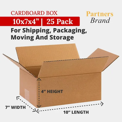 Miniatura 2 de PARTNERS BRAND Cajas de cartón corrugado de 10 x 7 x 4, pequeñas 10 pulgadas de largo x 7 pulgadas de ancho x 4 pulgadas de alto, paquete de 25