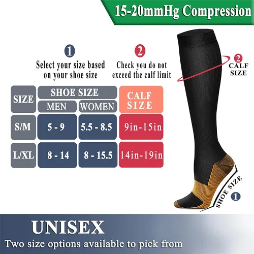 Miniatura 7 de QUXIANG Calcetines de compresión de cobre para mujer y hombre (8 pares) Lo mejor para correr atletismo ciclismo 15-20 mmHg, Cobre