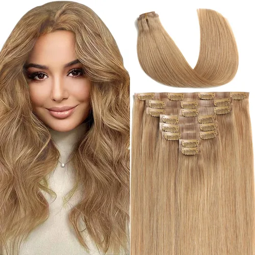 Miniatura 36 de Lacer Hair Glam - Extensiones de cabello humano con clip, sin costuras, color negro hueso, 4.33 oz, 7 unidades, 20 pulgadas, con clip de trama