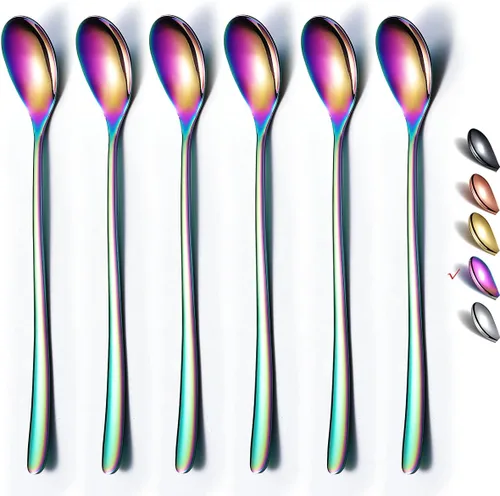 Miniatura 10 de Cuchara negra de mango largo, agitadores de café, cucharas de café de acero inoxidable de alta calidad, cucharas de té helado, cuchara de helado, 2.