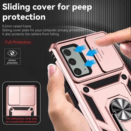 Miniatura 2 de Funda para Galaxy Note 20 5G, Samsung Note 20 SM-N981U con protector de pantalla de vidrio templado y cubierta de cámara deslizante, anillo Oro Rosa