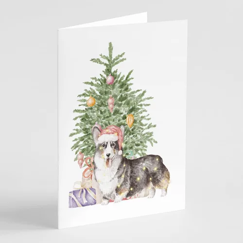Miniatura 60 de Caroline's Treasures CK8213GCA7P Bulldog, Bulldog Inglés #2 - Tarjetas de felicitación y sobres de árbol de Navidad, paquete de 8 tarjetas en blanco
